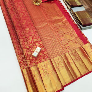 Annam Design Kanjivaram Pure Wedding Silk Saree Apple Red Color w/ Blouse