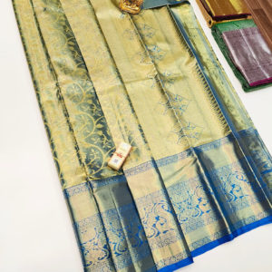 New Design Kanjivaram Pure Wedding Silk Saree Blue Color w/ Blouse