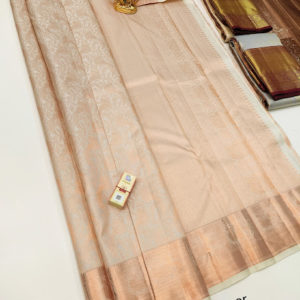 Kanjivaram Pure Wedding Silk Saree Cream White Color w/ Blouse