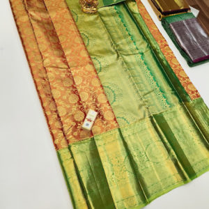 Kanjivaram Pure Wedding Silk Saree Fanta Orange Color w/ Blouse