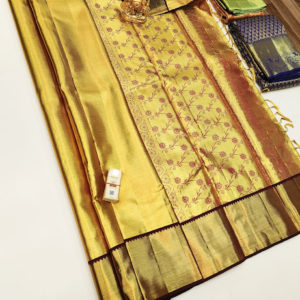 Kanjivaram Pure Wedding Silk Saree Golden Yellow Color w/ Blouse