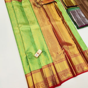 Unique Design Kanjivaram Pure Wedding Silk Saree Green Color w/ Blouse