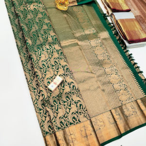 Parrot Design Kanjivaram Pure Wedding Silk Saree Green Color w/ Blouse