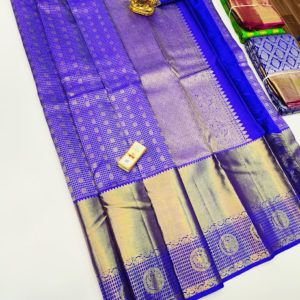 Latest Design Kanjivaram Pure Wedding Silk Saree Indigo Blue Color w/ Blouse