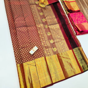Unique Design Kanjivaram Pure Wedding Silk Saree Kumkum Red Color w/ Blouse