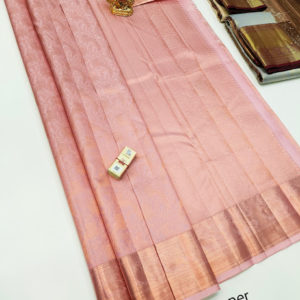 Kanjivaram Pure Wedding Silk Saree Peach Color w/ Blouse