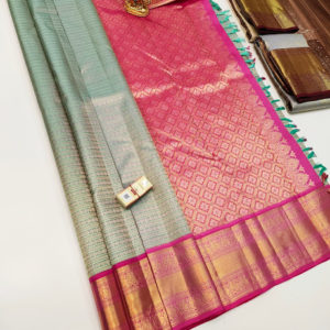 Beautiful Design Kanjivaram Pure Wedding Silk Saree Light Pista Color w/ Blouse