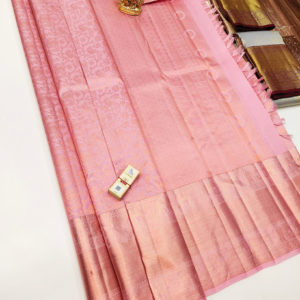 Big Border Kanjivaram Pure Wedding Silk Saree Light Rose Color w/ Blouse