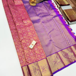 Unique Design Kanjivaram Pure Wedding Silk Saree Magenta Color w/ Blouse