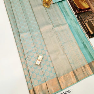 New Design Kanjivaram Pure Wedding Silk Saree Sky Blue Color w/ Blouse