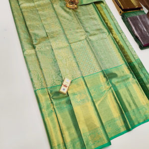 Latest Design Kanjivaram Pure Wedding Silk Saree Teal Green Color w/ Blouse