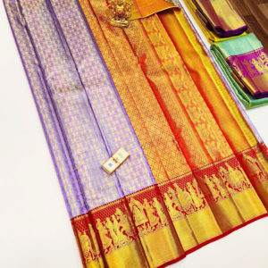 Trendy Design Kanjivaram Pure Wedding Silk Saree Violet Color w/ Blouse
