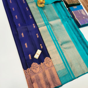 Pure Kanjivaram Fancy Silk Saree Ink Blue Color w/ Blouse