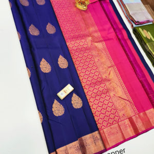 Trendy Design Pure Kanjivaram Fancy Silk Saree Blue Color w/ Blouse