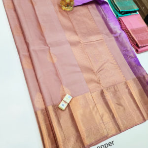 Beautiful Design Pure Kanjivaram Fancy Silk Saree Copper Color w/ Blouse