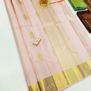 Pure Kanjivaram Fancy Silk Saree Cream Color w/ Blouse