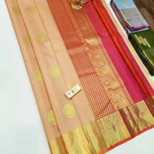New Design Pure Kanjivaram Fancy Silk Saree Cream Color w/ Blouse