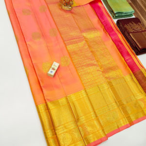 Pure Kanjivaram Fancy Silk Saree Double Shade (Pink, Yellow) Color w/ Blouse