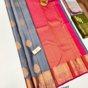 Pure Kanjivaram Fancy Silk Saree Gray Color w/ Blouse