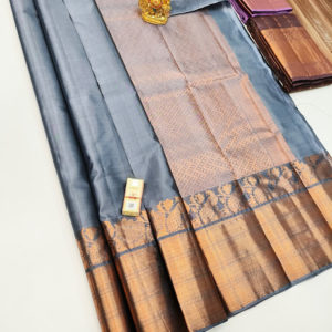 Unique Design Pure Kanjivaram Fancy Silk Saree Gray Color w/ Blouse