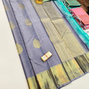 Pure Kanjivaram Fancy Silk Saree Gray Color w/ Blouse