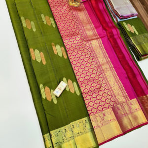 Unique Design Pure Kanjivaram Fancy Silk Saree Green Color w/ Blouse