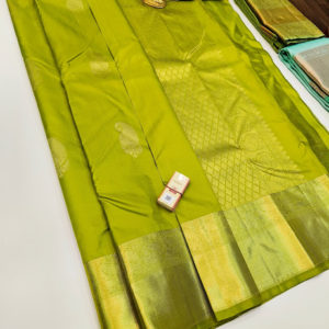 Latest Design Pure Kanjivaram Fancy Silk Saree Lemon Green Color