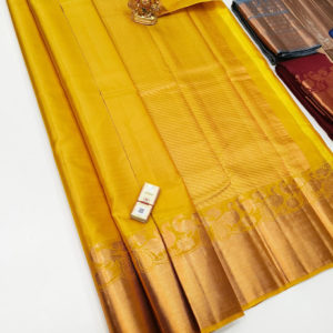 New Design Pure Kanjivaram Fancy Silk Saree Lemon Yellow Color w/ Blouse