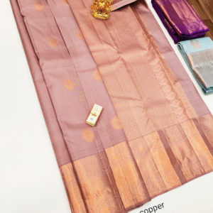 Copper Zari Work Pure Kanjivaram Fancy Silk Saree Light Brown Color