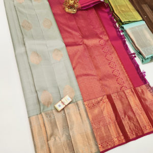 Pure Kanjivaram Fancy Silk Saree Light Gray Color w/ Blouse