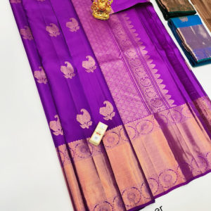 Mango and Flower Design Copper Zari Work Pure Kanjivaram Fancy Silk Saree Magenta Color w/ Blouse