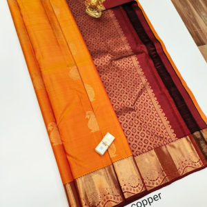 Pure Kanjivaram Fancy Silk Saree Mango Yellow and Apple Red Color w/ Blouse