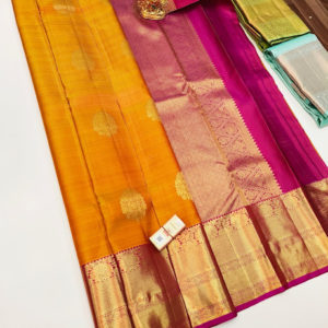 Pure Kanjivaram Fancy Silk Saree Mango Yellow Color w/ Blouse