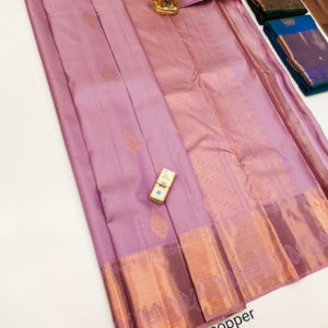 Copper Zari Work Pure Kanjivaram Fancy Silk Saree Peach Color w/ Blouse