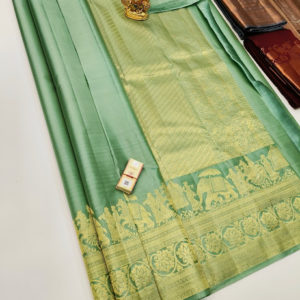 Beautiful Pure Kanjivaram Fancy Silk Saree Pista Green Color w/ Blouse