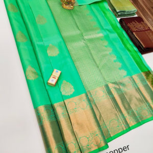 Beautiful Design Pure Kanjivaram Fancy Silk Saree Pista Green Color w/ Blouse