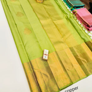 Pure Kanjivaram Fancy Silk Saree Pista Green Color w/ Blouse