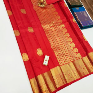 Pure Kanjivaram Fancy Silk Saree Red Color w/ Blouse