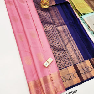 Unique Design and Color Pure Kanjivaram Fancy Silk Saree Sky Blue Color w/ Blouse