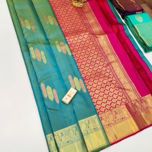 Latest Design Pure Kanjivaram Fancy Silk Saree Sky Blue Color w/ Blouse
