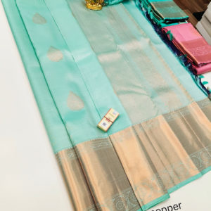 Trendy Color and Design Pure Kanjivaram Fancy Silk Saree Sky Blue Color w/ Blouse