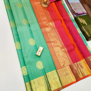 Pure Kanjivaram Fancy Silk Saree Teal Green Color w/ Blouse
