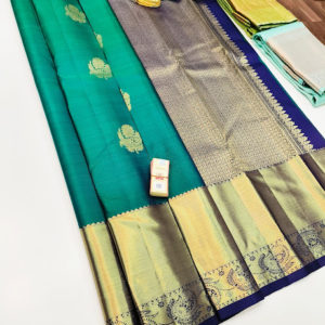 Latest Design Pure Kanjivaram Fancy Silk Saree Teal Green Color