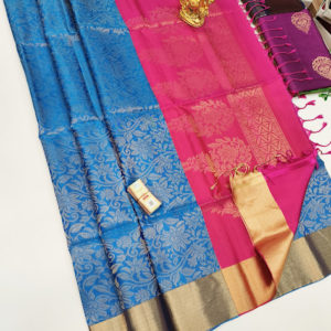 Latest Design Pure Soft Silk Saree Blue and Pink Color w/ Blouse
