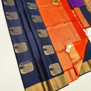 Unique Design Pure Soft Silk Saree Ink Blue Color w/ Blouse