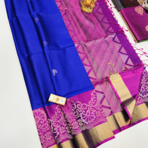 Unique Design Pure Soft Silk Saree Ink Blue and Purple Color w/ Blouse