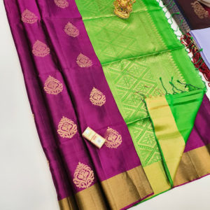 New Design Pure Soft Silk Saree Magenta and Parrot Green Color w/ Blouse