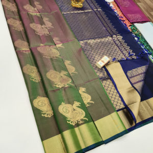 Trendy Peacock Design Pure Soft Silk Saree Mango Leaf Color w/ Blouse