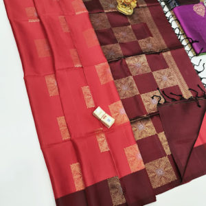 New Design Pure Soft Silk Saree Peach and Apple Red Color w/ Blouse