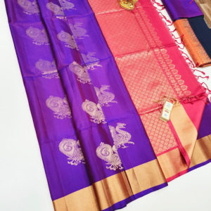 Latest Design Pure Soft Silk Saree Purple Color w/ Blouse
